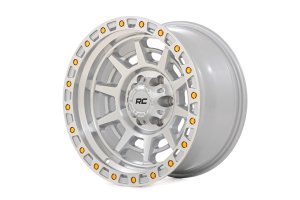 Wheel - Rough Country - 85 Series, Simulated Beadlock, Full Machined Finish, 17x9, 8x6.5 bolt pattern, 0mm offset, One-piece Aluminum with gold hardware and machined RC center cap - Full Machined